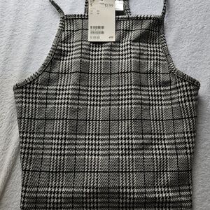 NWT H&M Divided Black and White Plaid Houndstooth Halter Crop Top Size XS